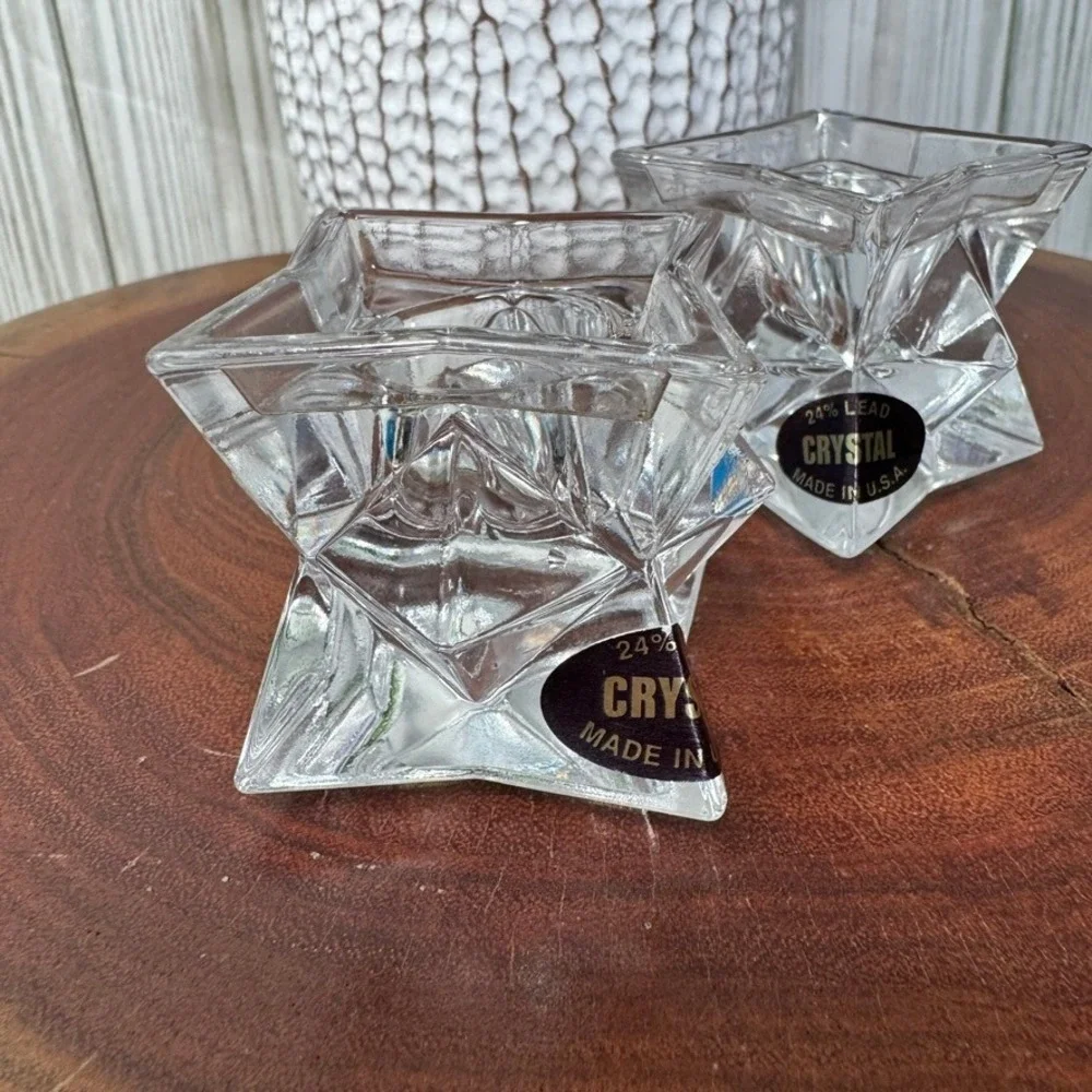 Vintage Star Michael C Fins Fifth Avenue Leased Crystal Candle Holders USA